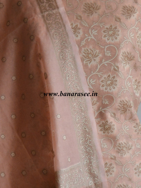 Banarasee/Banarasi Salwar Kameez Cotton Silk Resham Woven With Floral Jaal Design Fabric-Peach