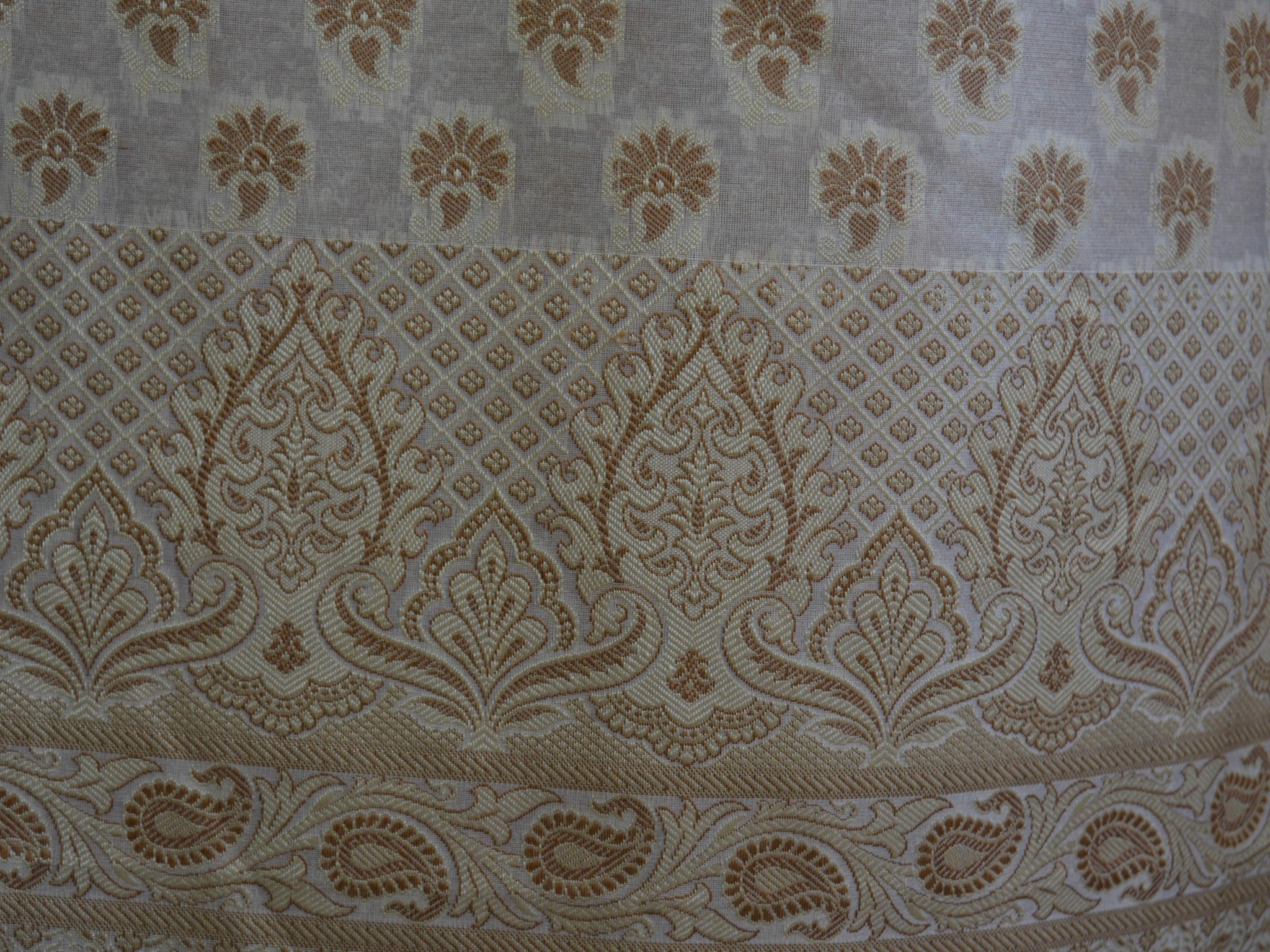 Banarasee/Banarasi Salwar Kameez Cotton Silk Resham Buti Woven Fabric-White
