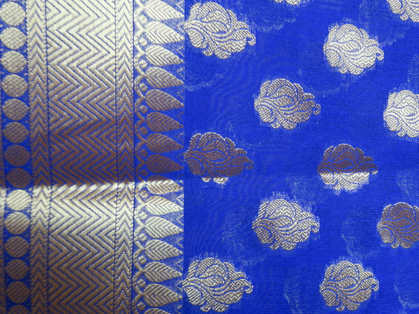Banarasee/Banarasi Cotton Silk Mix With Zari Buti-Royal Blue
