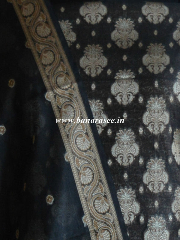 Banarasee/Banarasi Salwar Kameez Cotton Silk Resham Woven With Buti Design Fabric-Black