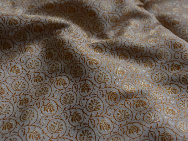 Banarasee/Banarasi Salwar Kameez Cotton Silk Resham Buti Woven Fabric-Off White