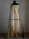 Banarasee/Banarasi Salwar Kameez Cotton Silk Resham Buti Woven Fabric-Off White