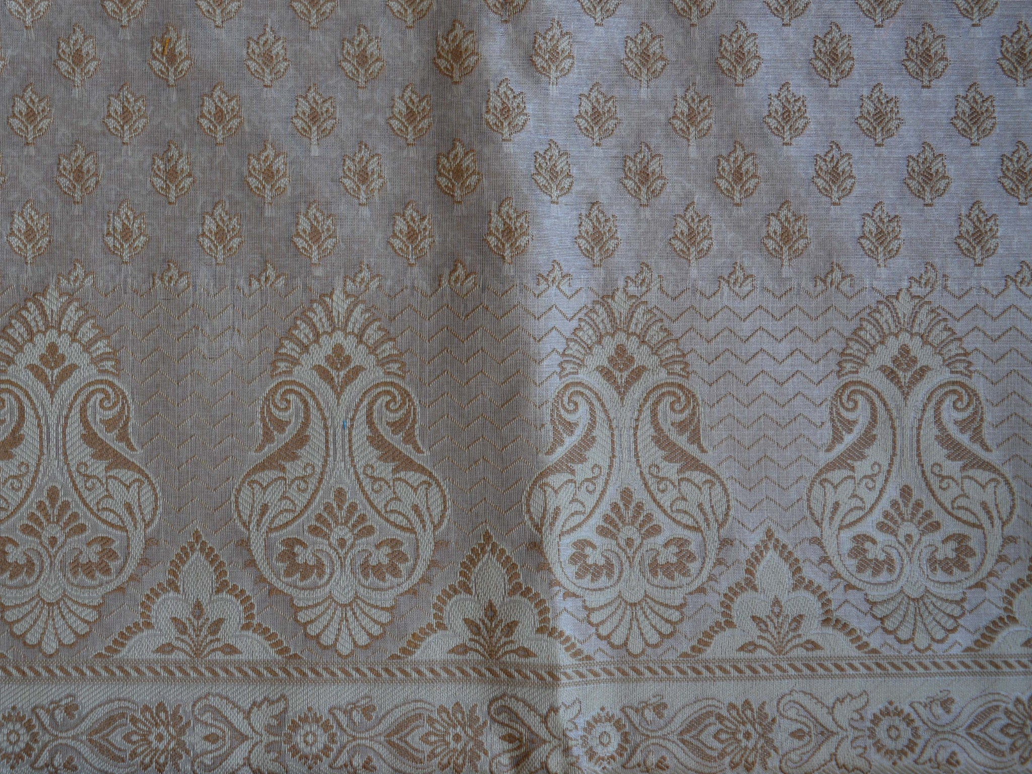 Banarasee/Banarasi Salwar Kameez Cotton Silk Resham Woven With Buti Design Fabric-White