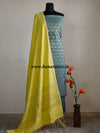 Banarasee/Banarasi Salwar Kameez Cotton Silk Zari Jaal Fabric With Contrast Dupatta-Grey