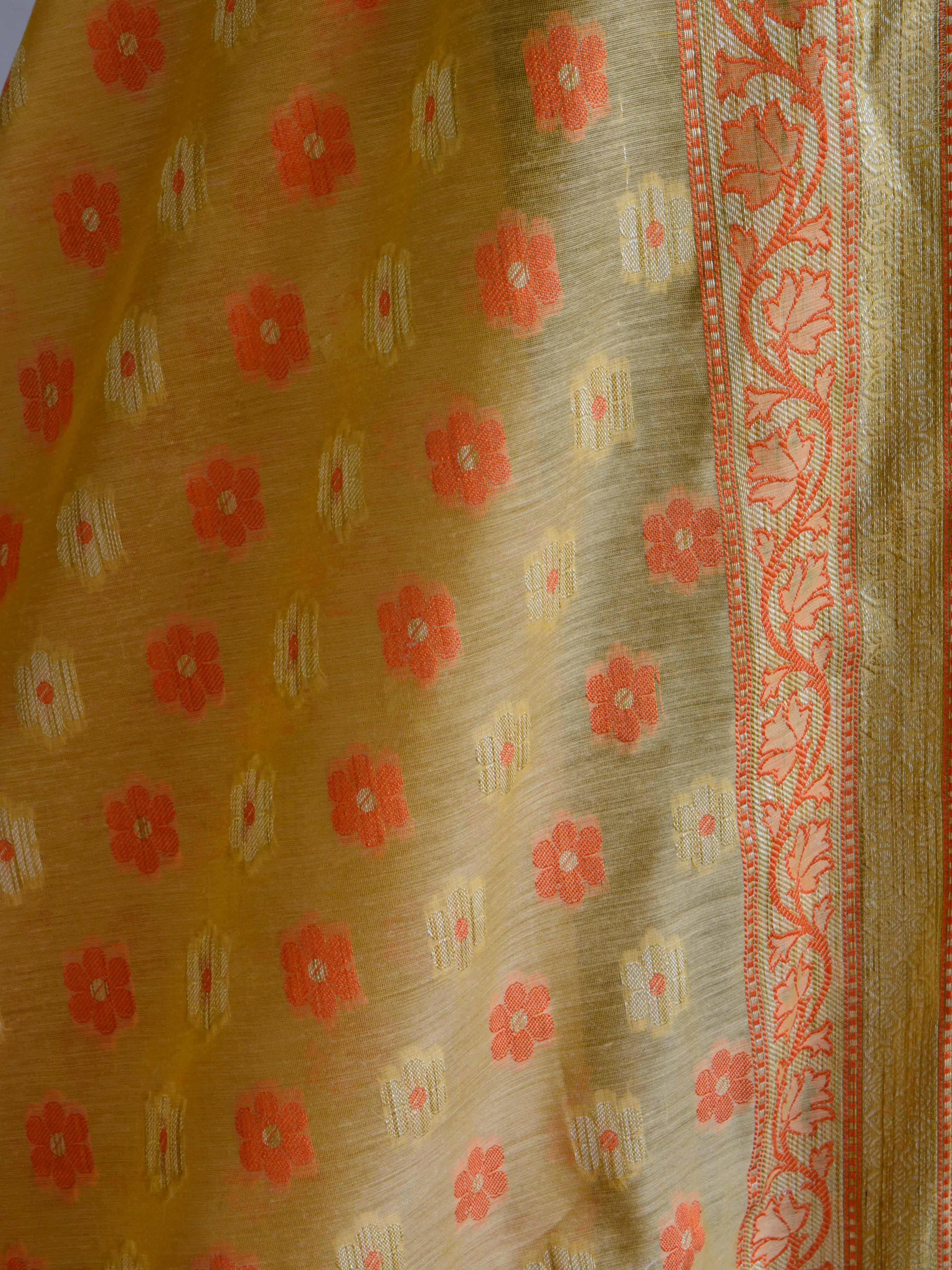 Banarasee Cotton Silk Resham Work Dupatta-Yellow