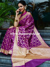 Banarasee Handwoven Semi-Chiffon Saree With Bel Design & Broad Floral Border-Violet