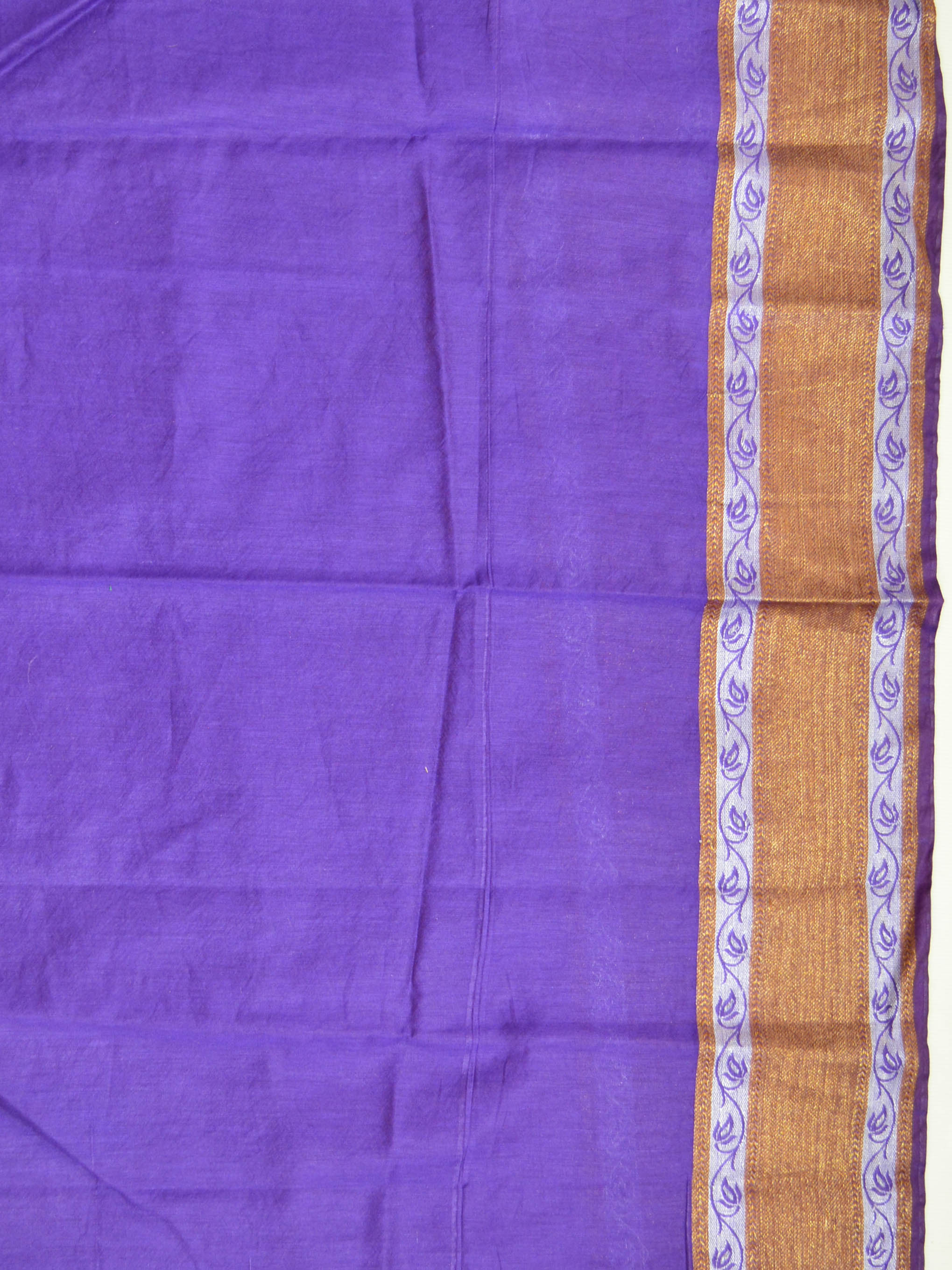 Banarasee Handloom Pure Linen Cotton Antique Buta Saree With Violet Blouse-Bright Yellow