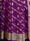 Banarasee Handwoven Semi-Chiffon Saree With Bel Design & Broad Floral Border-Violet