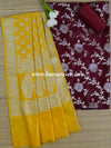 Banarasee Salwar Kameez Glossy Cotton Silk Silver Woven Buti Fabric-Maroon & Yellow