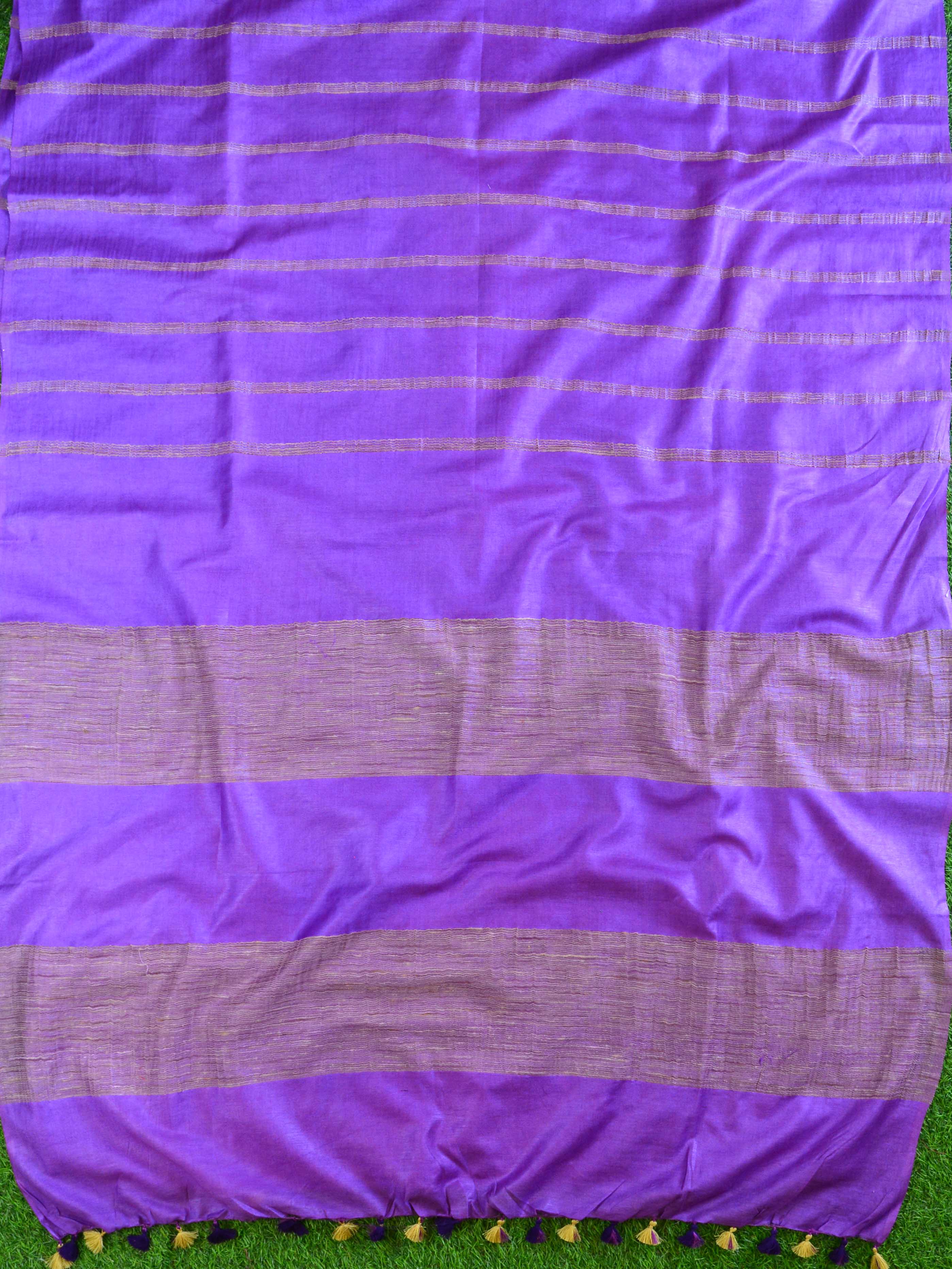 Bhagalpur Cotton Silk  Ghichha Work Saree-Purple