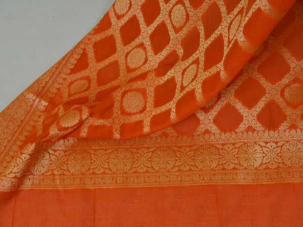 Banarasee Salwar Kameez Cotton Silk Gold Zari Buti Woven Fabric-Orange