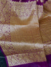 Banarasee Handwoven Semi-Chiffon Saree With Bel Design & Broad Floral Border-Violet