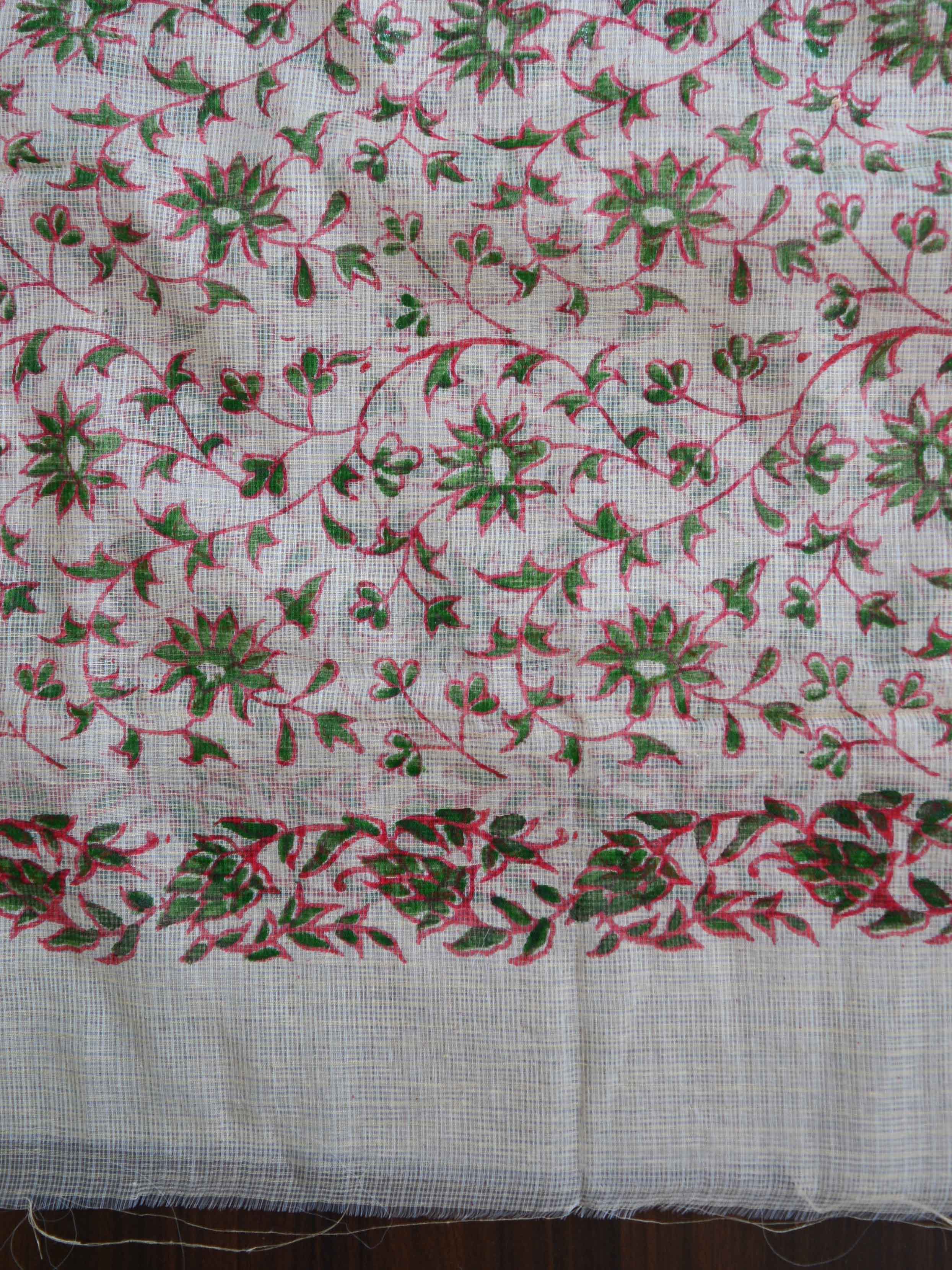 Kota Doria Block Printed Salwar Kameez Dupatta Set-White