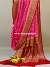 Banarasee Pure Chiffon Saree With Gold Zari Buti & Floral Border-Magenta