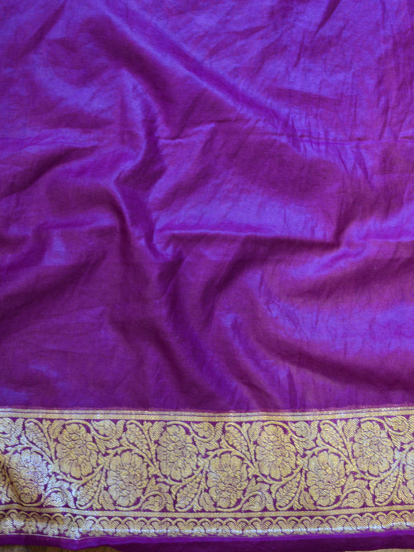 Banarasee Handwoven Semi-Chiffon Saree With Bel Design & Broad Floral Border-Violet