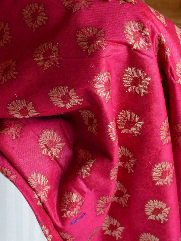 Banarasee Salwar Kameez Cotton Silk Resham Buti Woven Fabric-Pink