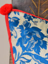 Banarasee Resham Brocade Piping & Pom-Pom Detail Cushion Cover-Beige & Blue