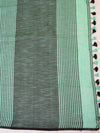 Banarasee Handloom Khadi Black Border Saree With Black Blouse-Sea Green