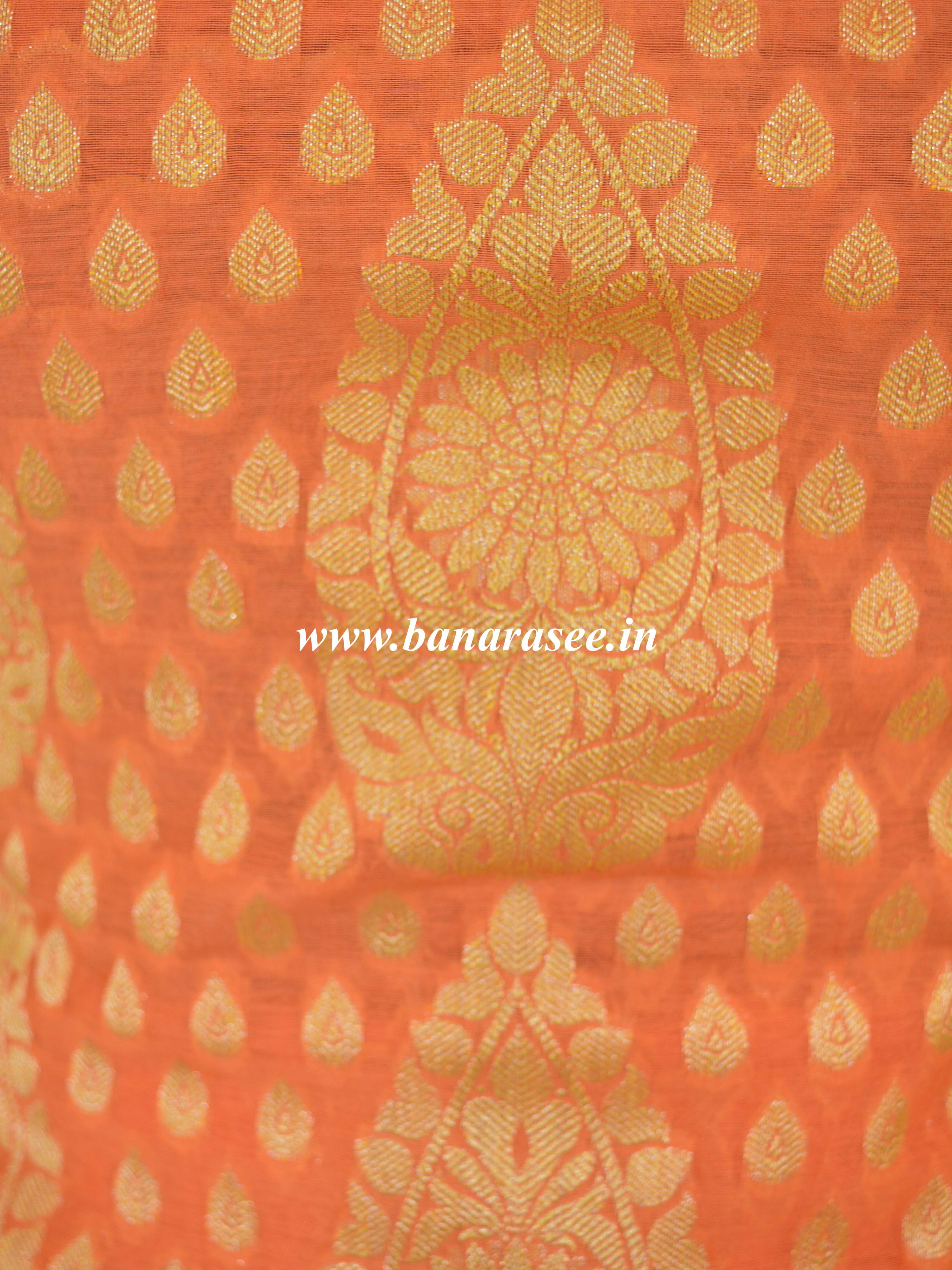 Banarasee Salwar Kameez Cotton Silk Gold Zari Buti Woven Fabric-Coral