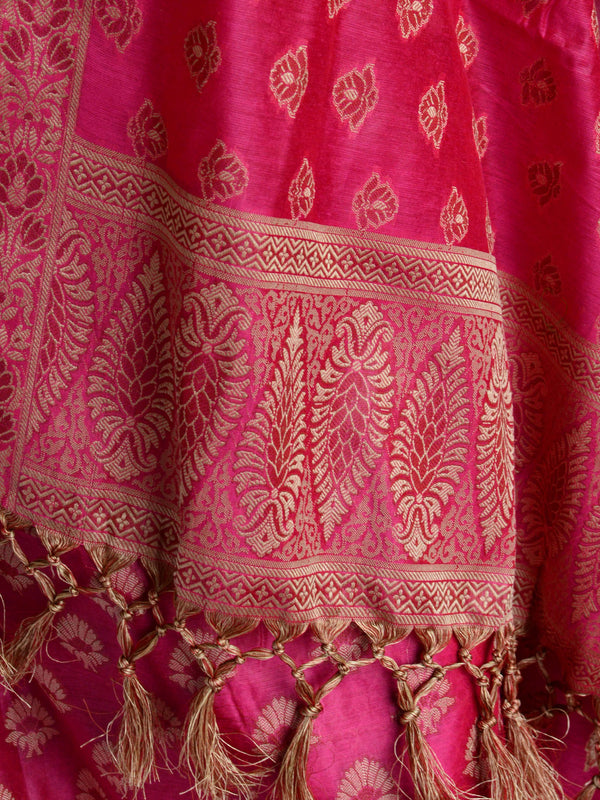 Banarasee Salwar Kameez Cotton Silk Resham Buti Woven Fabric-Pink