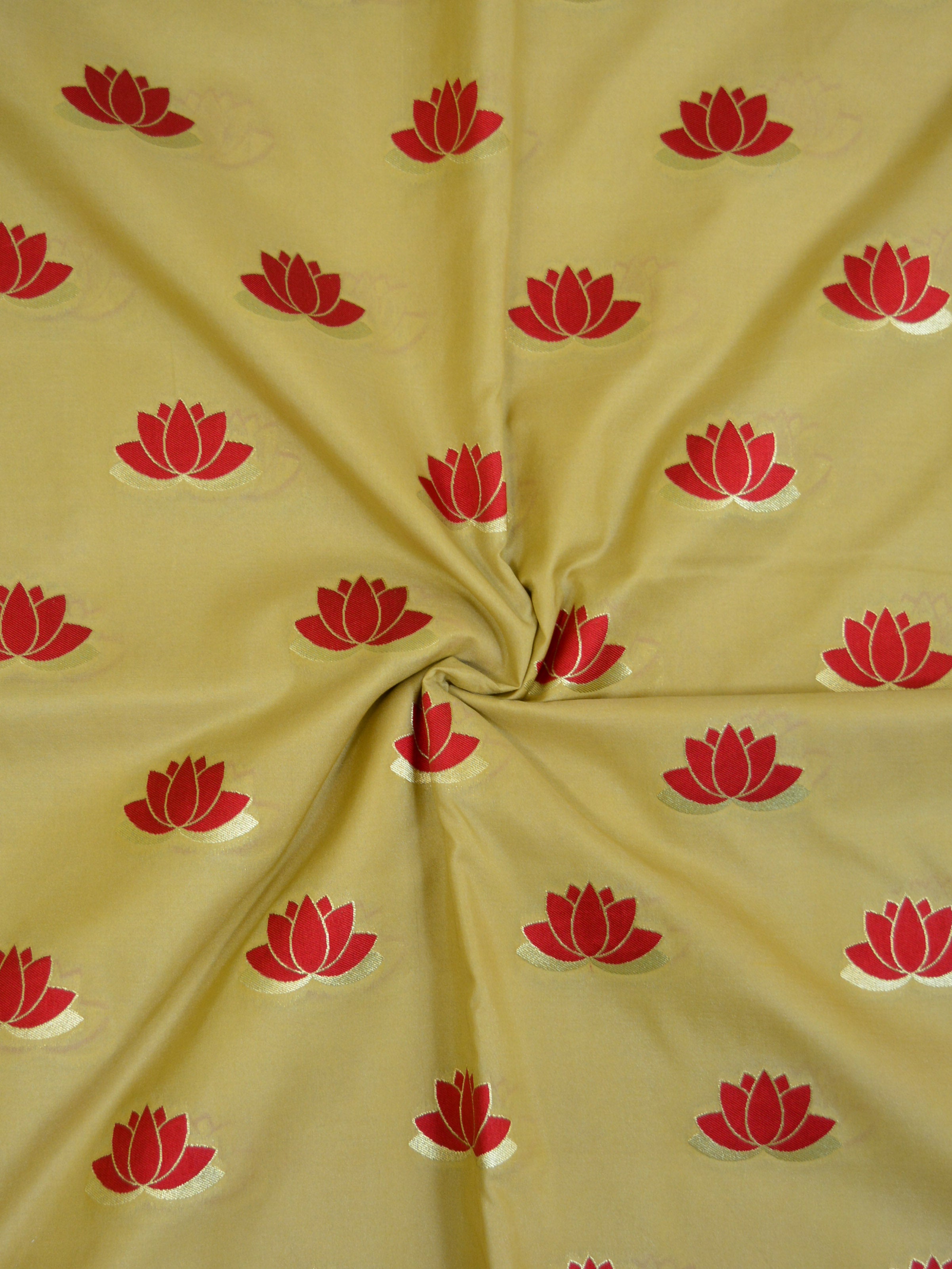 Banarasee Semi Katan Silk Lotus Buti Design Fabric-Beige