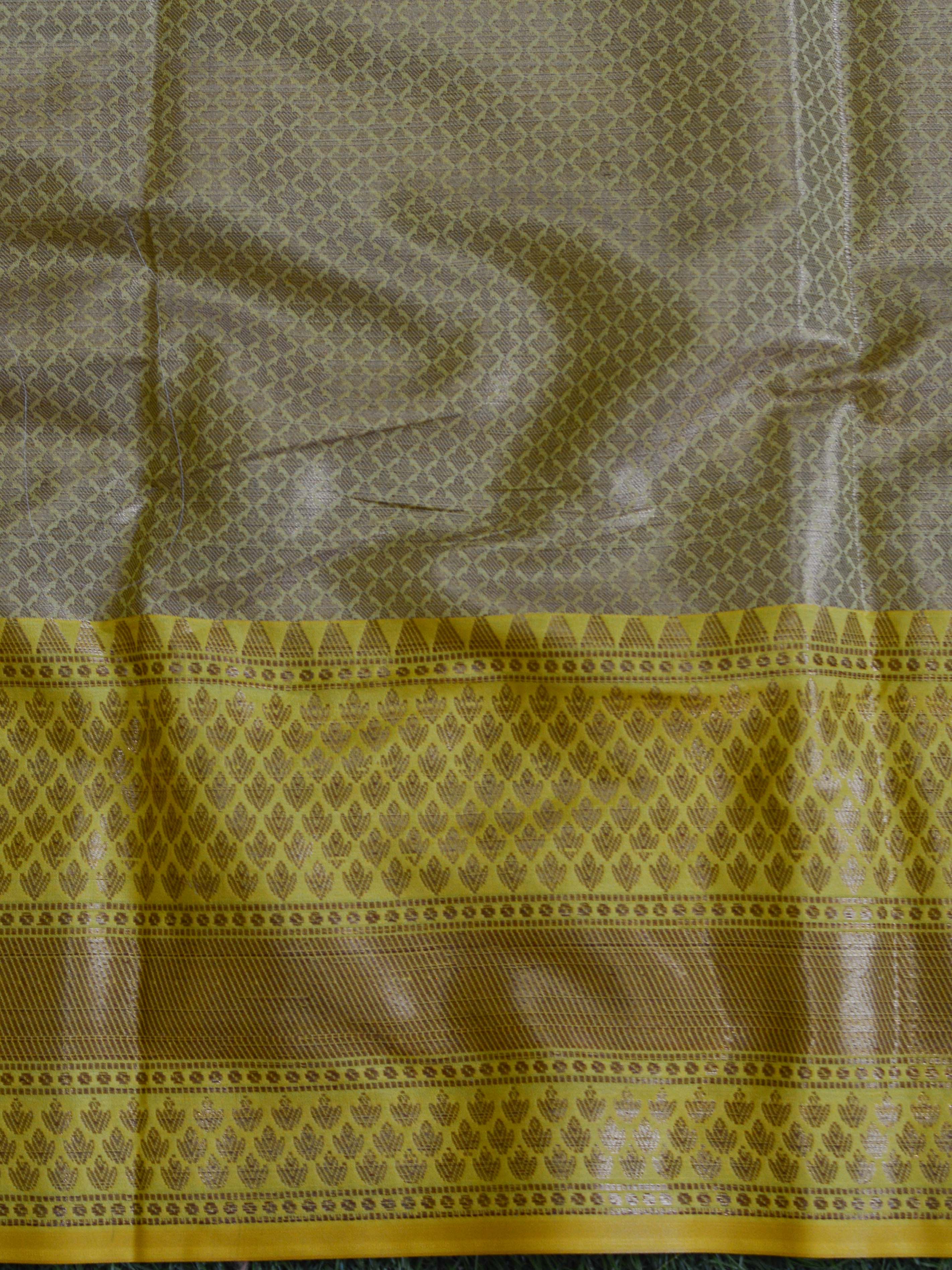 Banarasee Tissue Saree With Antique Zari Zig-Zag Design- Gold & Yellow