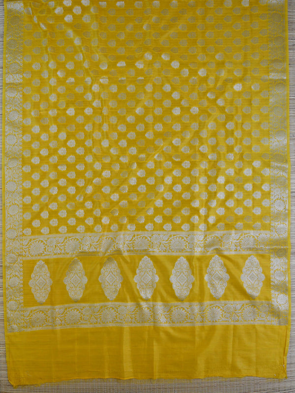 Banarasee Salwar Kameez Glossy Cotton Silk Silver Woven Buti Fabric-Maroon & Yellow