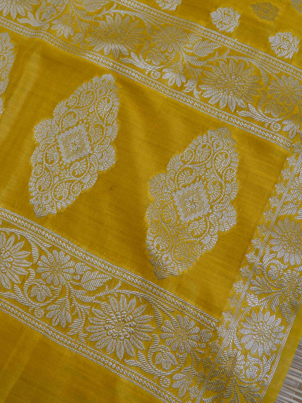 Banarasee Salwar Kameez Glossy Cotton Silk Silver Woven Buti Fabric-Maroon & Yellow