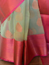 Banarasee Organza Mix Saree With Drop Buta Design & Broad Border-Green