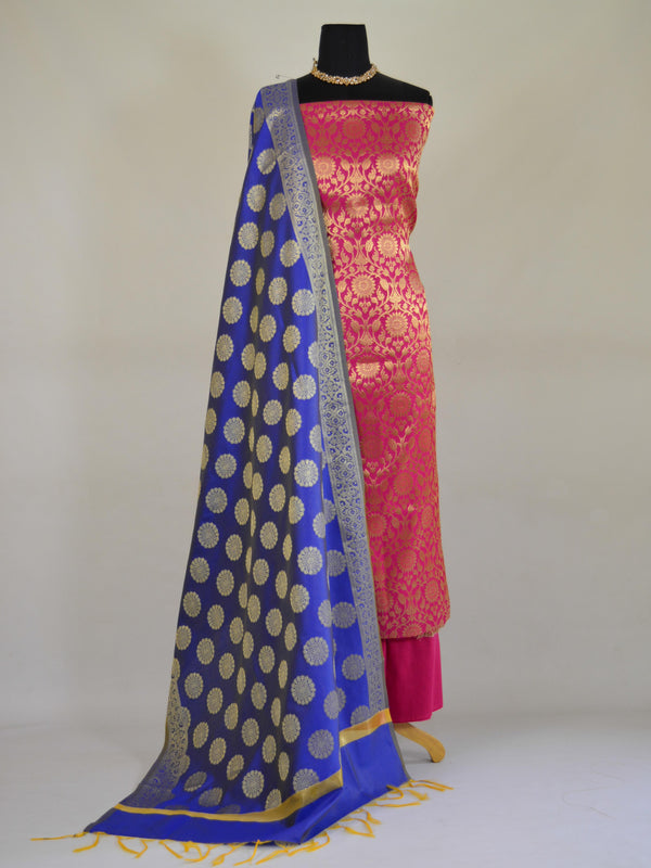 Banarasee Handwoven Brocade Salwar Kameez Fabric With Chanderi Cotton Dupatta-Pink