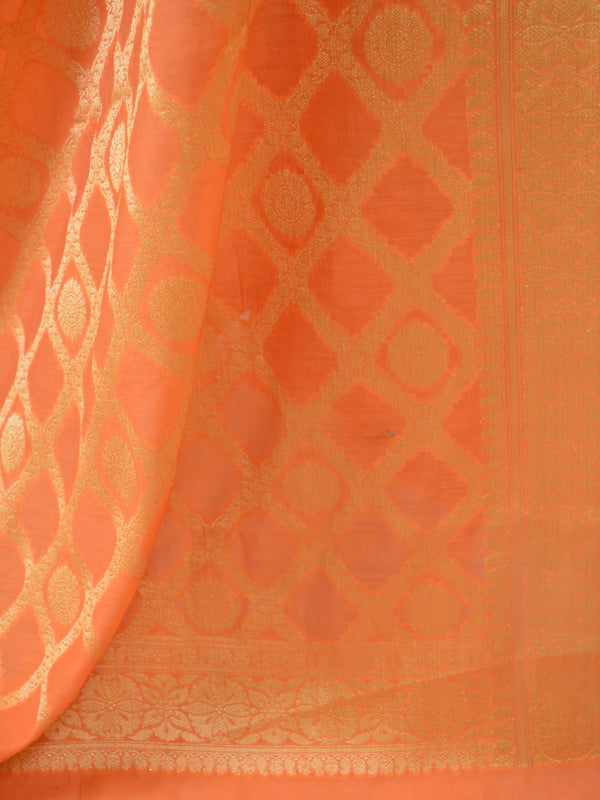 Banarasee Salwar Kameez Cotton Silk Gold Zari Buti Woven Fabric-Coral