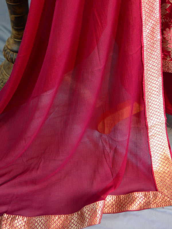 Banarasee Salwar Kameez Semi Katan Silk Fabric With Zari & Resham Design & Chiffon Dupatta-Maroon