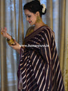Banarasee Handwoven Semi Silk Saree With Stripes Design-Brown(Pink Tone)