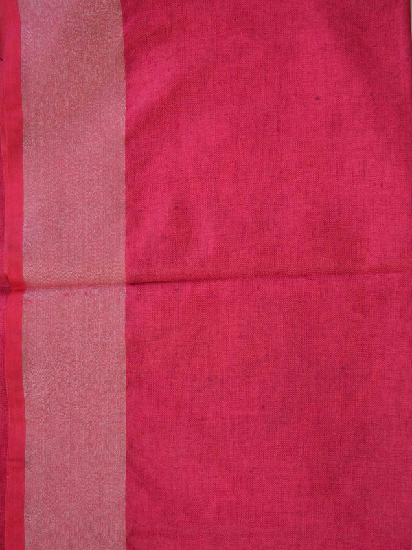 Banarasee Handloom Pure Linen Saree With Pink Brocade Blouse-Black