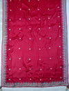 Banarasee Handwoven Satin Silk Embroidered Saree With Contrast Embroidered Blouse-Deep Red