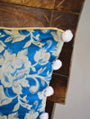 Banarasee Resham Brocade Piping & Pom-Pom Detail Cushion Cover-Beige & Blue