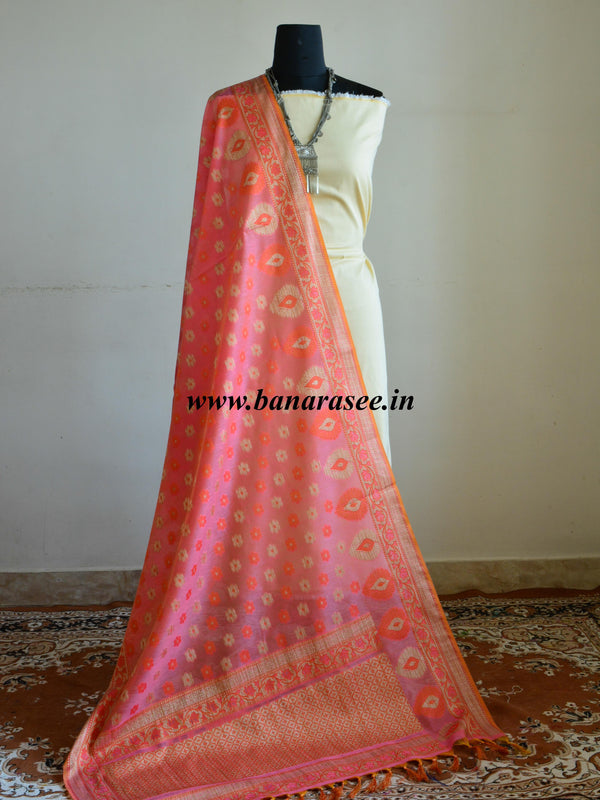 Banarasee Cotton Silk Resham Work Dupatta-Pink
