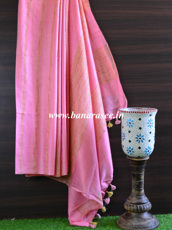 Bhagalpur Cotton Silk  Ghichha Work Saree-Pink