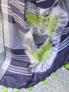 Bhagalpur Handloom Pure Linen Cotton Shibori Dyed Batik Pattern Saree-Blue