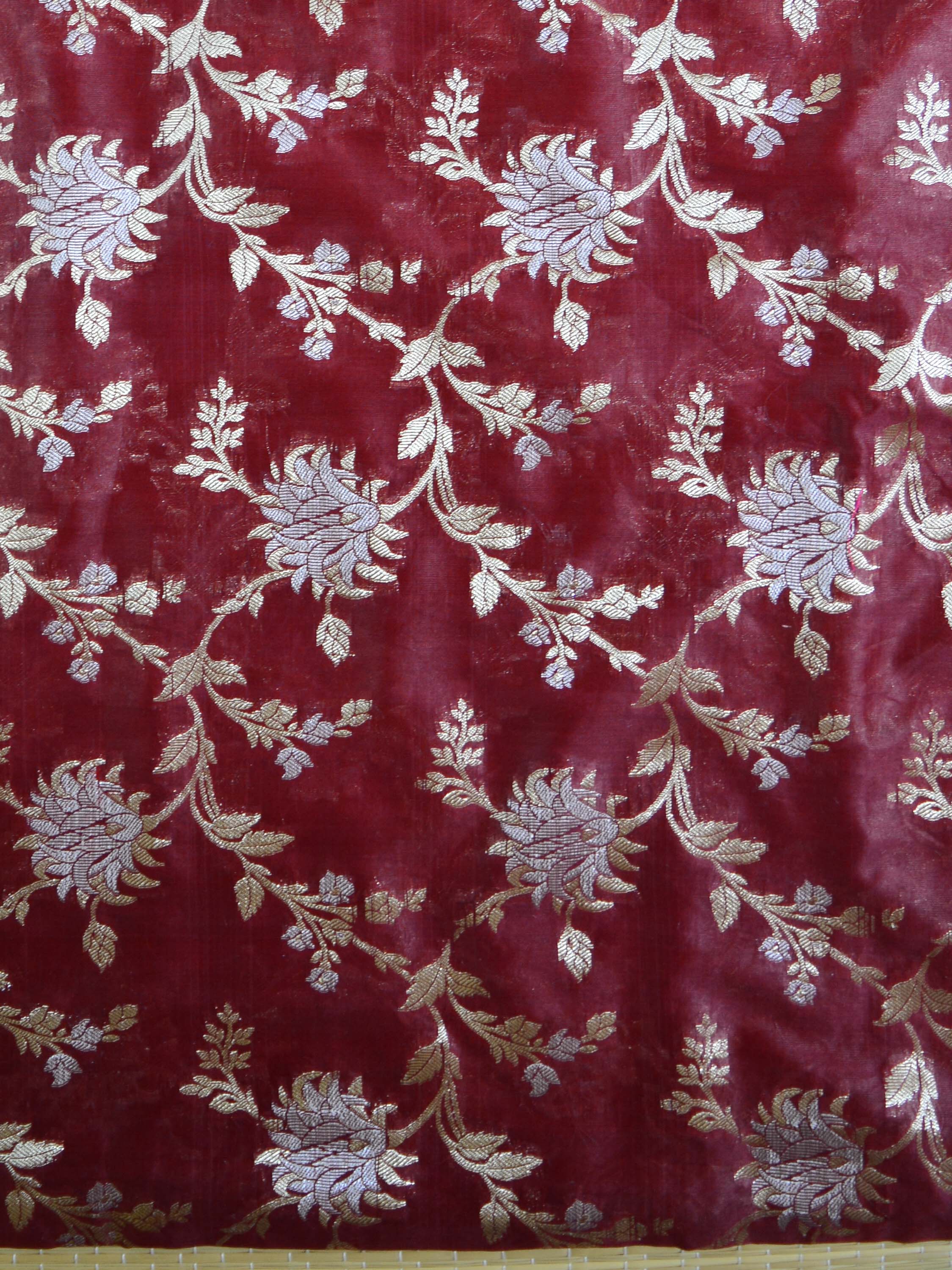 Banarasee Salwar Kameez Glossy Cotton Silk Silver Woven Buti Fabric-Maroon & Yellow
