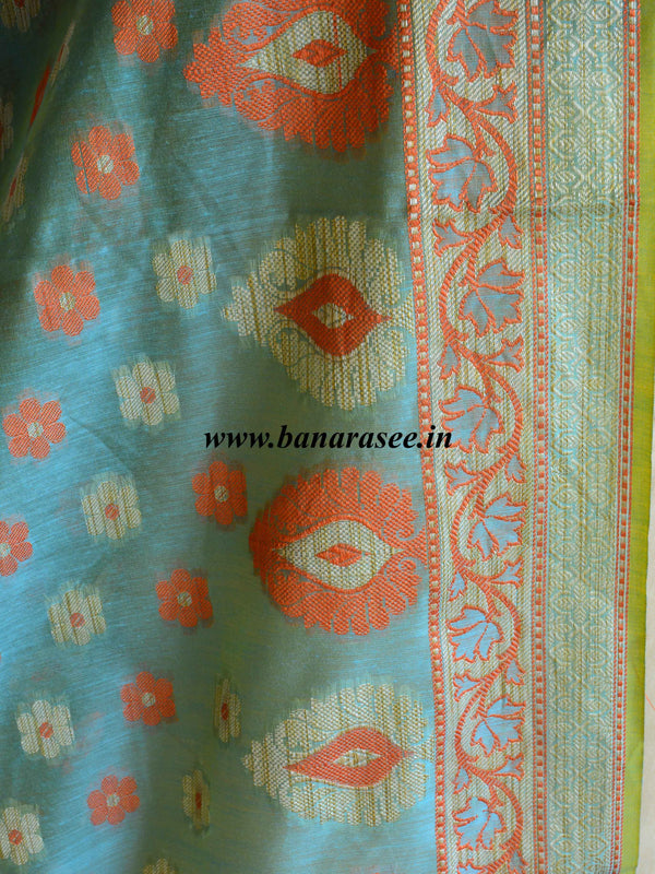 Banarasee Cotton Silk Resham Work Dupatta-Blue