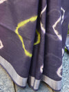 Bhagalpur Handloom Pure Linen Cotton Shibori Dyed Batik Pattern Saree-Blue
