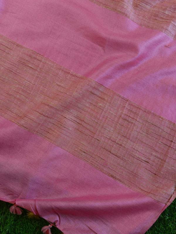 Bhagalpur Cotton Silk  Ghichha Work Saree-Pink