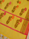 Banarasee Handloom Pure Linen Cotton Resham Buta Saree-Yellow