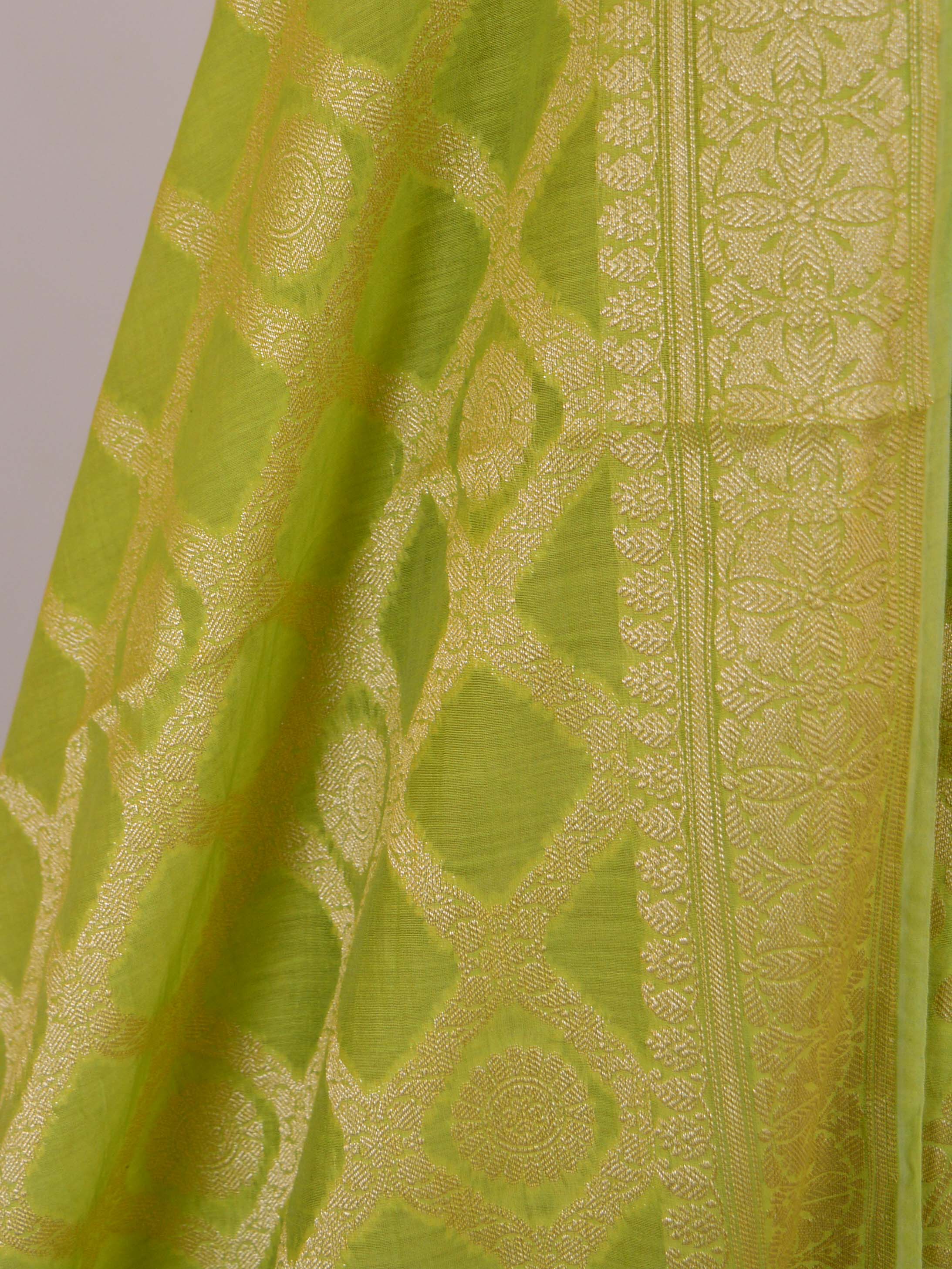 Banarasee Salwar Kameez Cotton Silk Gold Zari Buti Woven Fabric-Green