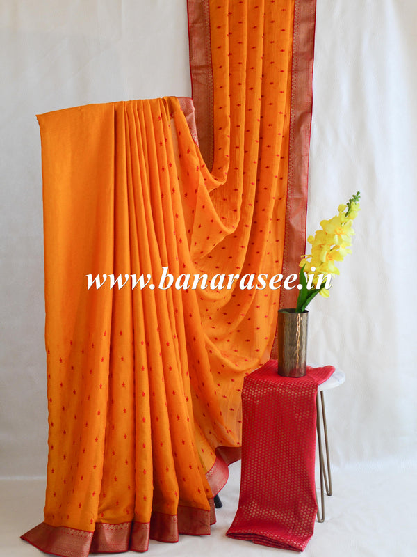 Banarasee Pure Chiffon Saree With Embroidery Work & Banarasee Border-Yellow