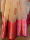 Banarasee Organza Mix Saree With Drop Buta Design & Broad Border-Beige