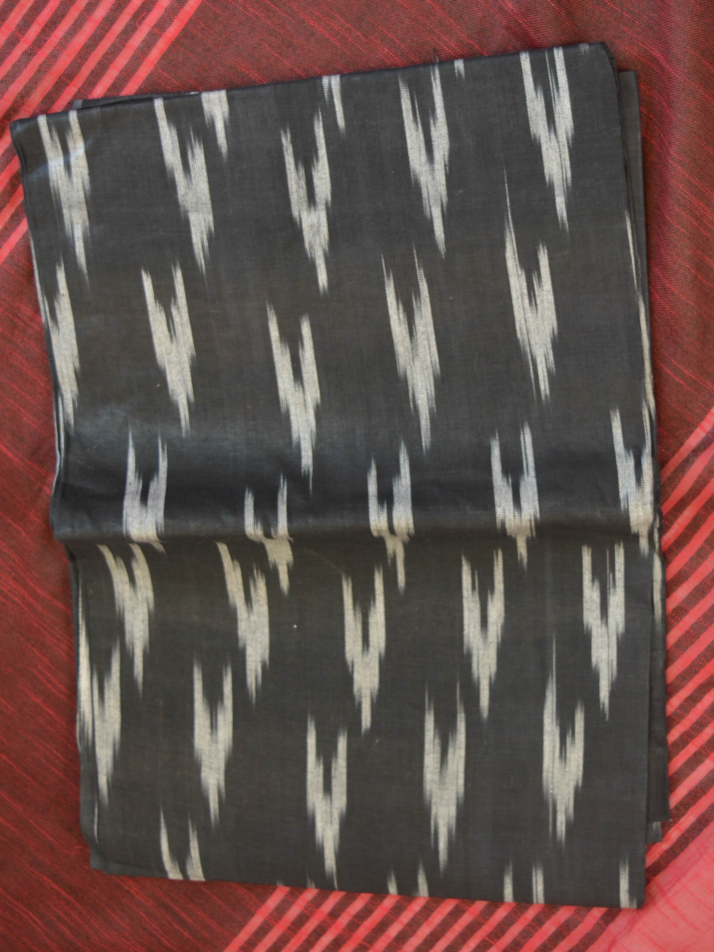 Banarasee Handloom Khadi Black Border Saree With Black Blouse-Cherry Red