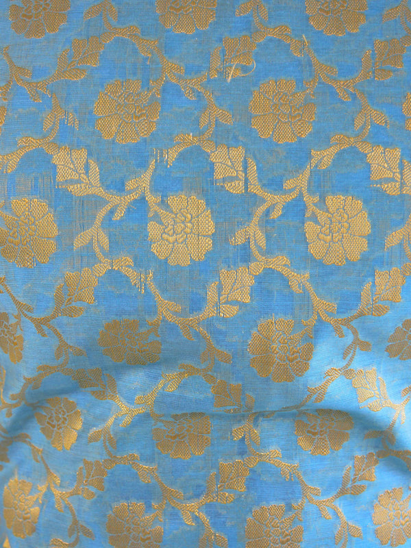 Banarasee Salwar Kameez Cotton Silk Gold Zari Jaal Woven Fabric-Sky Blue