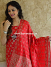 Banarasee Salwar Kameez Cotton Silk Resham Buti Woven Fabric-Red